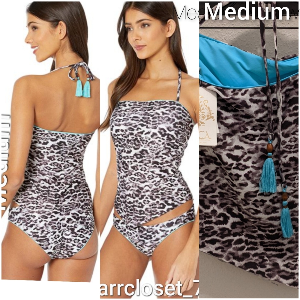 BECCA  Animal Kingdom Tankini Top Medium NewWTag Handkerchief Tassel Tie Style M